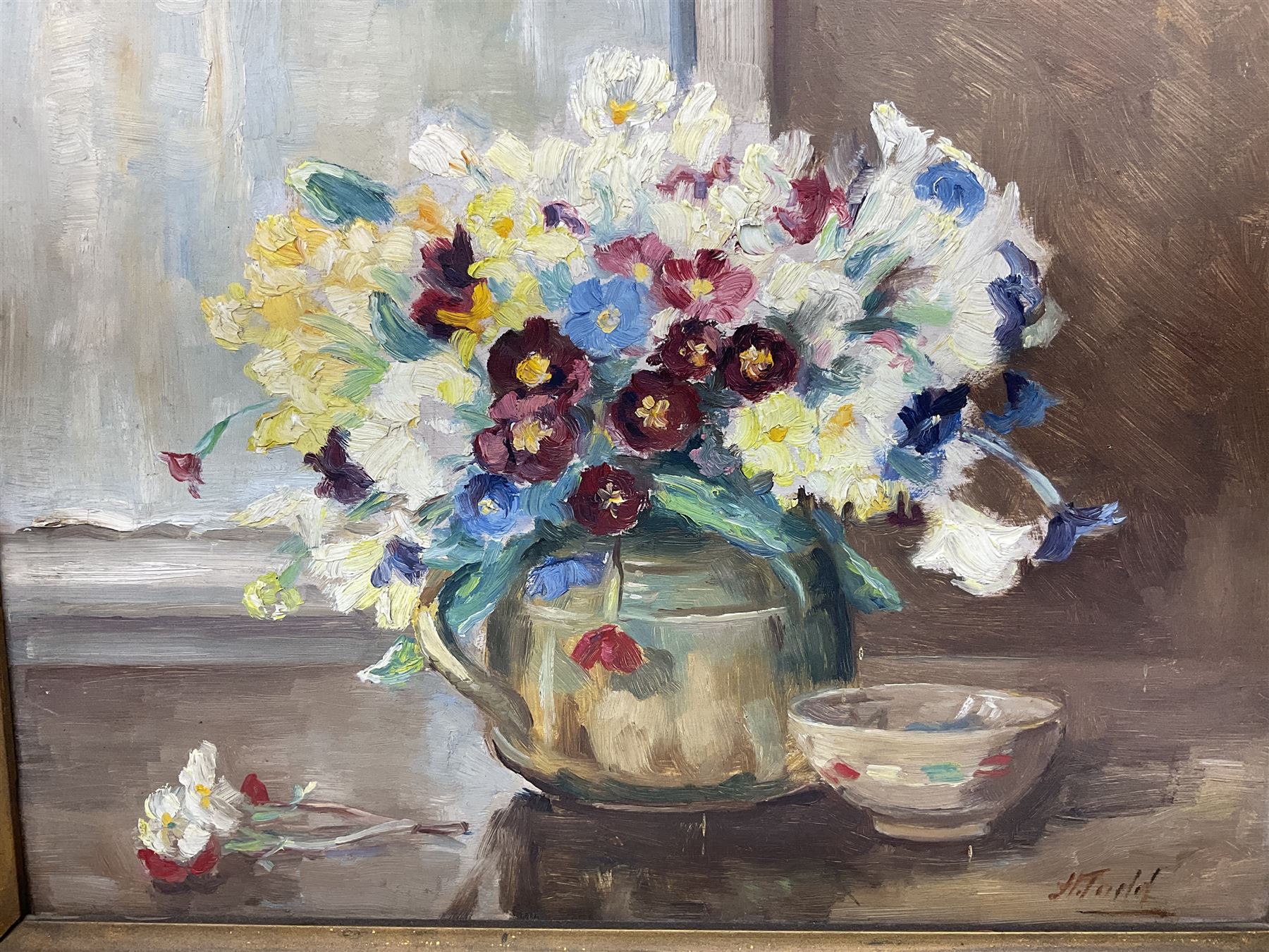 Harold Todd (Robin Hood's Bay 1894-1977): Still Life of Flowers in a Jug, oil on board signed 27cm x 35cm