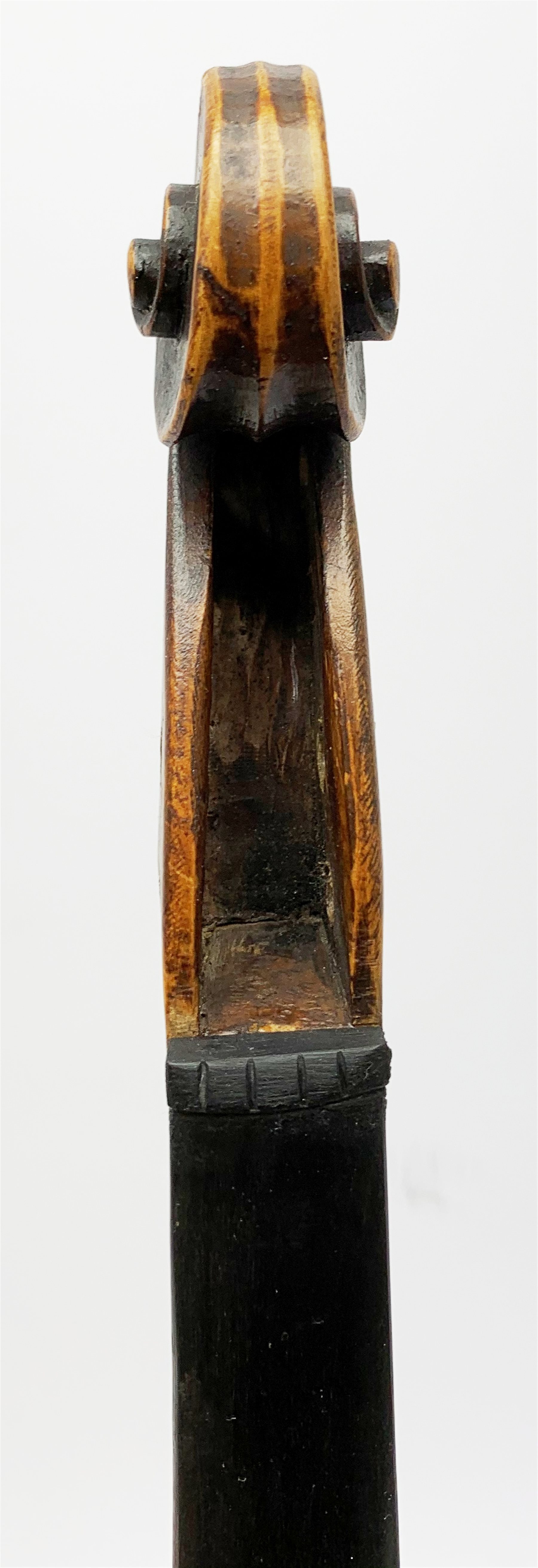  Late 19th century German violin for completion with 36cm one-piece maple back and ribs and spruce top, bears label Copie De Albani Palermo 1633, 59cm overall together with three books on violin construction, restoration and varnishing  