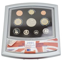 Four The Royal Mint United Kingdom proof coin collections, dated 1994, 1995, 1996, 1997, all cased, and three The Royal Mint United Kingdom proof sets, dated 2000 (2) and 2001, all cased
