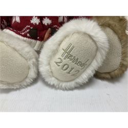 Six Harrods annual teddy bears, dating between 2011 and 2016, tallest H38cm