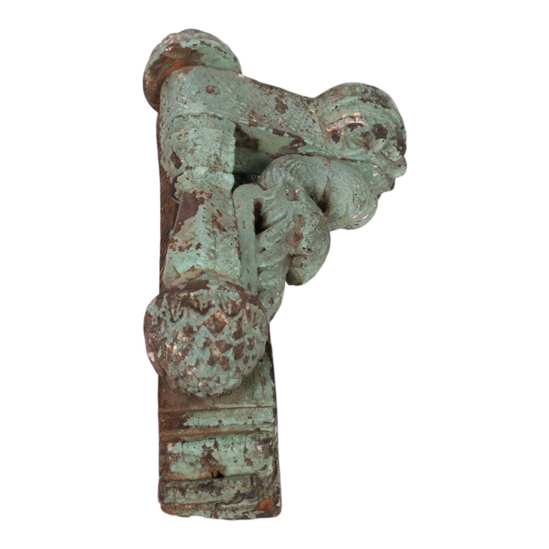 Indian candle bracket, in the form of a peacock, with residual blue paint, H42cm