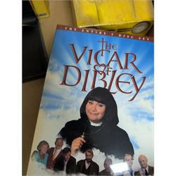 Collection of Only Fools and Horses memorabilia, including Westminster Mint limited edition fifty pence coin set, DVD box set, Corgi Reliant Regal, playing cards, framed bank notes, Griffin Cartoon of the bar scene, etc, together with a Vicar of Dibley DVD box set