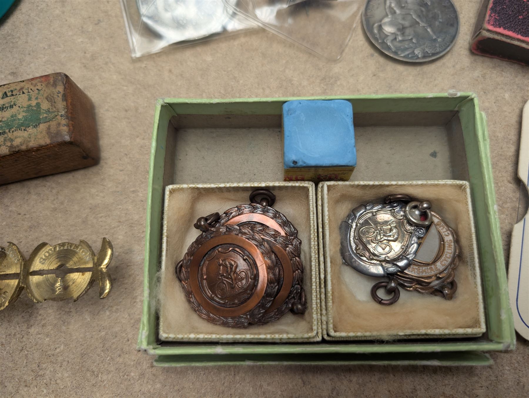 The Birmingham Mint International Formula 3 silver ingot, hallmarked, pair of sovereign scales, two silver fobs and others, etc and a collection of Great British coins