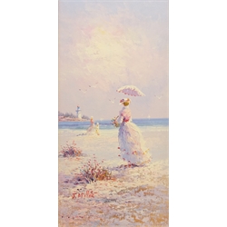  Figures in a Coastal Landscape, pair of 20th century oils on canvas signed by J. Miller 60cm x 30cm in matching frames (2)  