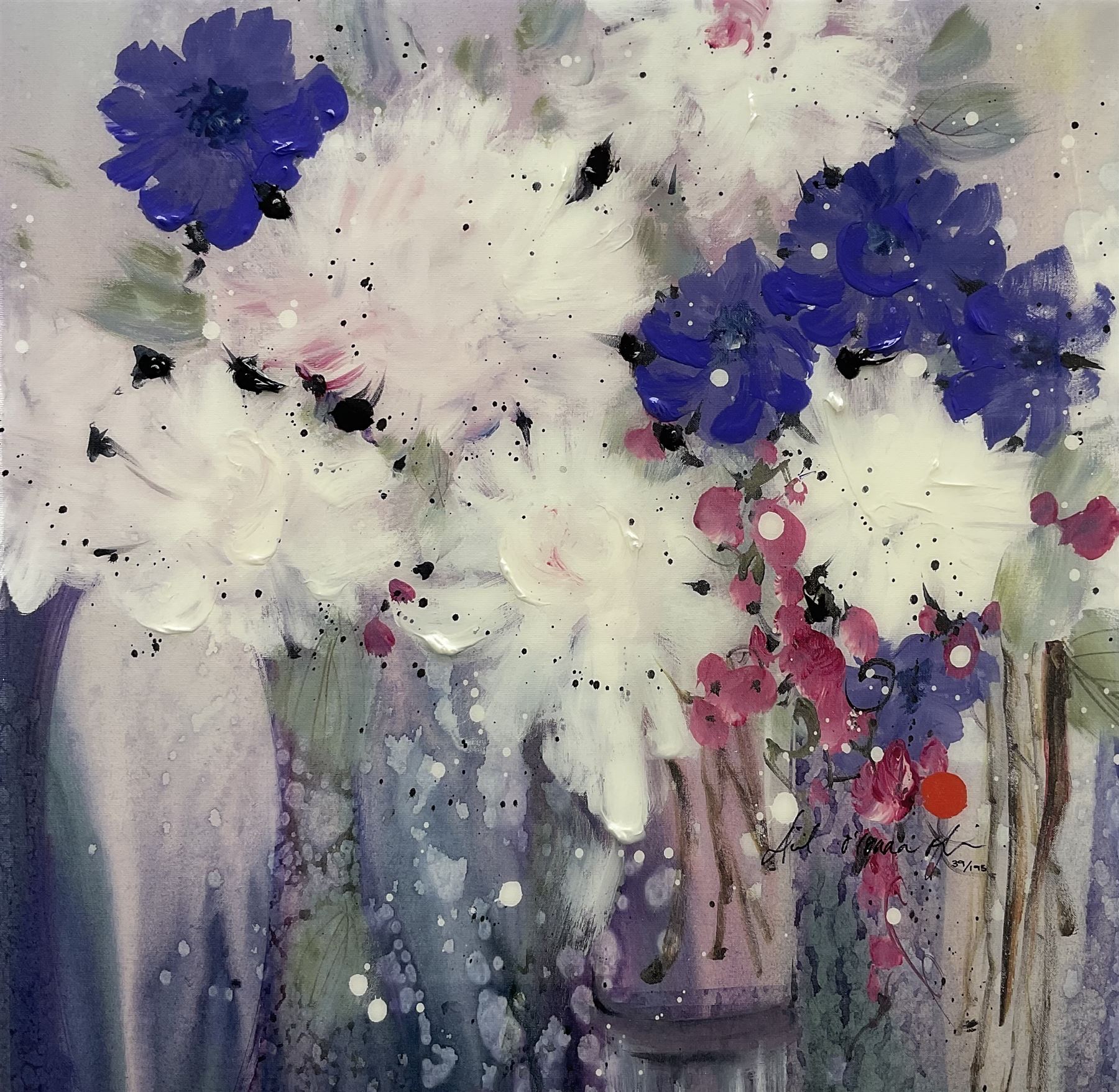 Danielle O'Connor Akiyama (Canadian 1957-): 'Voyage of Serenity I', limited edition glazed embellished print on canvas signed and numbered 19/195, 51cm x 51cm