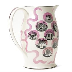 Eric Ravilious (British 1903-1942) for Wedgwood, a 'Garden Implements' Queen's ware jug with transfer printing, hand painting and lustre, printed and impressed marks to base, H20cm