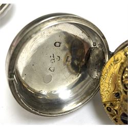 George III silver pair cased verge fusee pocket watch by John Richards, London, pierced and engraved balance cock, white enamel dial with Arabic numerals, bull's eye glass, case by Thomas Gosling, London 1778/80