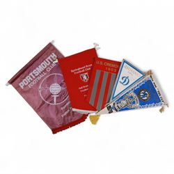Eight football pennant flags, including Chelsea FA Cup Winners 1970, C.deF.Barcelona and two Leicester City examples, from the estate of Colin Appleton