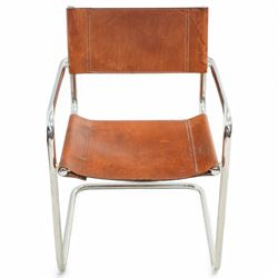 Pieff - circa. 1970s chrome framed armchair with black leather upholstered cushions (W60cm); together with a mid-20th century chrome framed chair in the manner of Mart Stam (W55cm)
