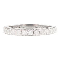 Platinum round brilliant cut diamond full eternity ring, hallmarked, total diamond weight approx 0.70 carat
