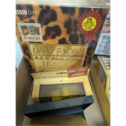 Collection of Only Fools and Horses memorabilia, including Westminster Mint limited edition fifty pence coin set, DVD box set, Corgi Reliant Regal, playing cards, framed bank notes, Griffin Cartoon of the bar scene, etc, together with a Vicar of Dibley DVD box set