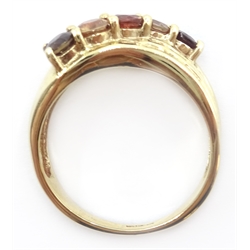 9ct gold gem set cross-over ring hallmarked