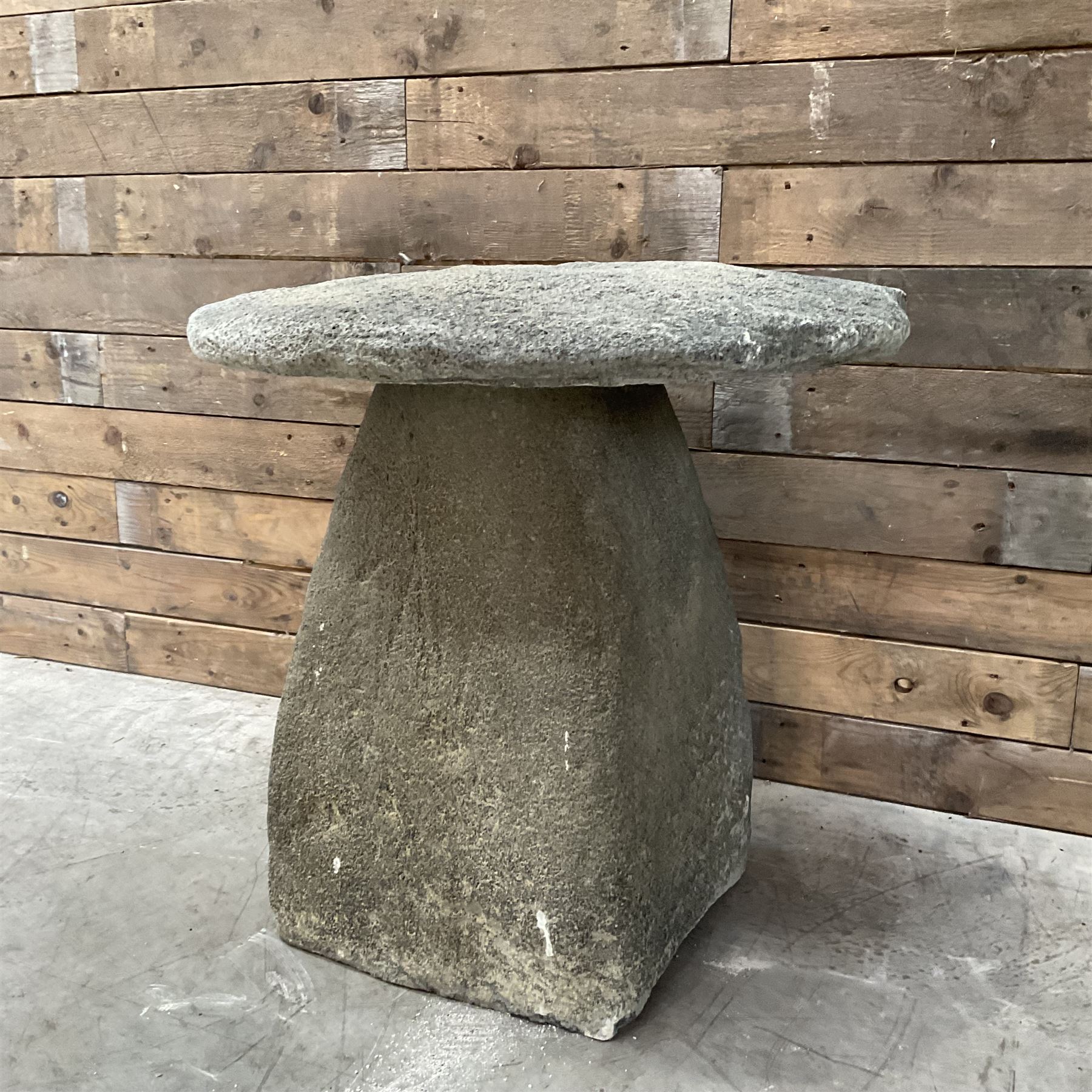 Cast stone two piece garden staddle stone mushroom