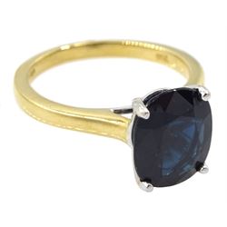 18ct gold single stone oval sapphire ring, hallmarked, sapphire approx 3.30 carat