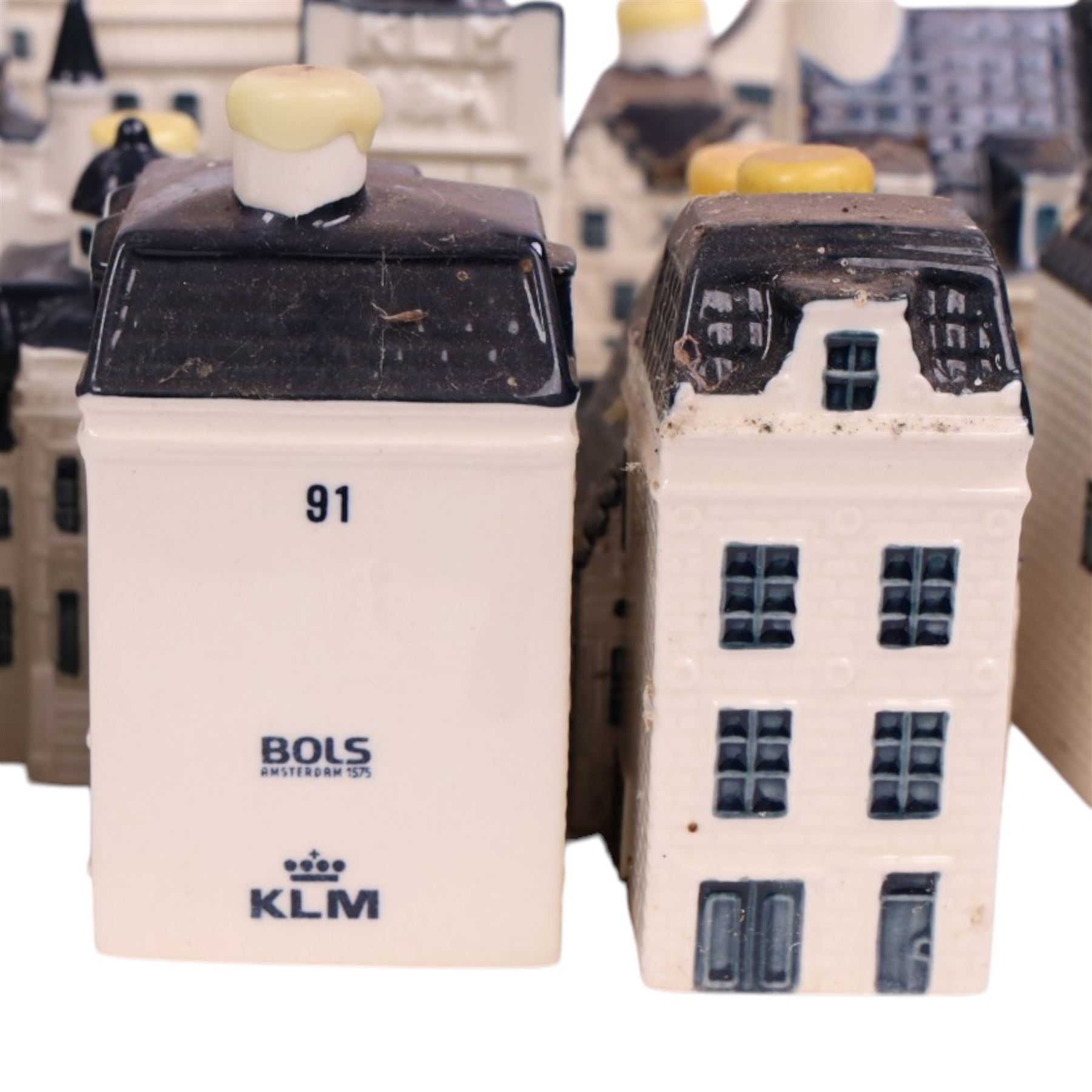 Blue Delft's KLM Airlines, Bols decanters, approximately one hundred, shaped as Dutch houses   