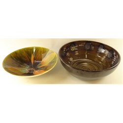  Poole pottery 'Atlantis' bowl by Jennie Haigh, impressed marks to base, D30cm and a Poole Studio 'Delphis' bowl (2)  