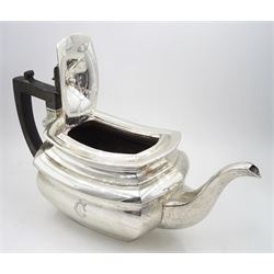 Raich Carter - presentation hallmarked silver two-handled tray of rounded oblong form with gadrooned rim by Wilson & Gill, 139 Regent Street, London, inscribed to the centre 'Presented to Mr. & Mrs. Raich Carter by the Lord Mayor of the City and County of Kingston-upon-Hull Alderman R.E. Smith J.P. on May 30th 1952on behalf of the many Admirers who subscribed to The Lord Mayor's Testimonial Fund in recognition of Raich Carter's genius as a footballer and his services to the City', London 1937 82oz L61cm; together with a hallmarked silver four-piece tea and coffee set by Cooper Bros. & Sons Ltd, the teapot of London shape with ebonised handle and knop, each piece engraved with an initial 'C', Sheffield 1920  60.5oz, teapot L29.5cm