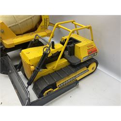 Tonka - five large scale pressed steel vehicles comprising Cement Mixer, Mobile Crane, Bulldozer and two Dumper Trucks (5)
