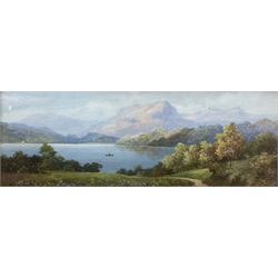 J Rogers (British 19th/20th century): Lake Scene and Coastal Scene, pair watercolours signed 20cm x 53cm (2)