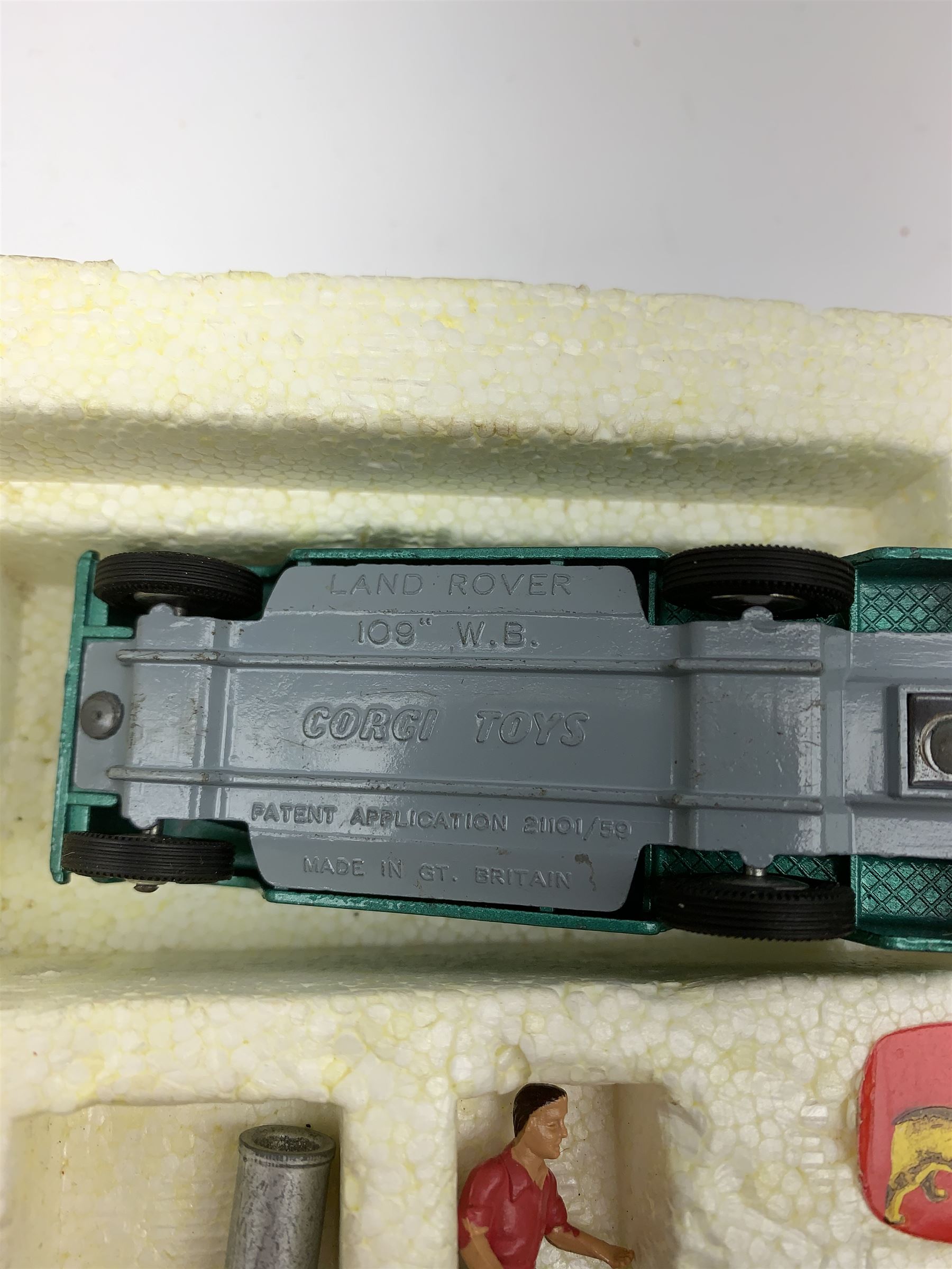 Corgi Toys Agricultural Gift Set No.5 containing Massey-Ferguson 165 Tractor with shovel and skip and churns attachment with two churns, Tandem disc harrow, farm tipper trailer with raves, Land Rover, Dodge Kew Fargo truck with four cattle and four pigs, farm worker and dog,  eleven large sacks and five small sacks, boxed