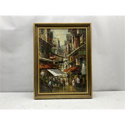Yangping (Chinese 20th century): Ladder Street Hong Kong, oil on canvas signed 57cm x 42cm