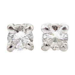 Pair of 18ct white gold round brilliant cut diamond screw back stud earrings, total diamond weight approx 0.20 carat
