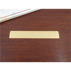 Danbury Mint, Our Royal Sovereigns Collection, seventy 22 carat gold plated silver medallions depicting the complete line of British monarchs to mark the 1200th anniversary of the first coronation, contained within wooden table top collectors cabinet with two drawers, with certificate of authenticity, with two drawers, hallmarked Danbury Mint, London various dates