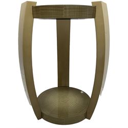 Sally Sirkin Lewis for J Robert Scott - 21st century 'Harlow' two-tier occasional table, circular sunburst veneer top on ombre curved supports, signed with initials 'SSL' and dated 2/11 in pen to base