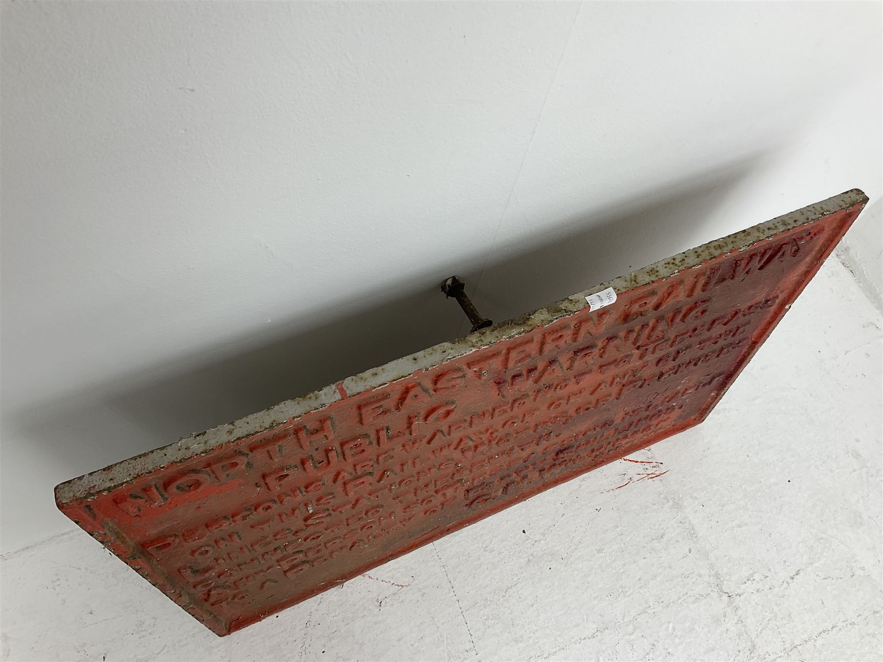 North Eastern Railway cast iron Public Railway sign, H60cm, L91cm