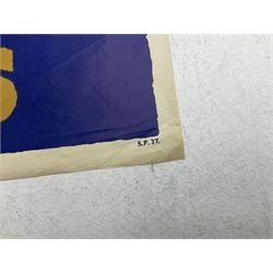 WW2 poster after Alfred Sindall printed for H.M. Stationery Office by Wm. Brown & Co Ltd London E.C.3; poster No.S.P.37 'Paper For Salvage Helps To Feed The Guns' depicting British Soldiers firing a field gun 75 x 51cm; blue, gold and white; unframed