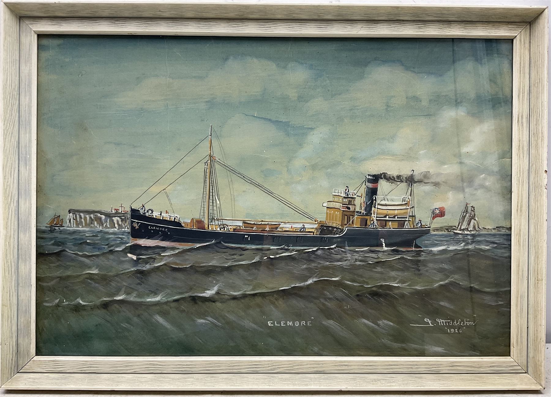 G Middleton (British early 20th century): 'Elemore' - Ship's Portrait, watercolour signed titled and dated 1926, 37cm x 55cm