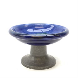 William Moorcroft for Liberty & Co, small pedestal dish, the shallow bowl decorated in the Moonlit Blue pattern, raised upon a Tudric pewter base, impressed beneath Made in England, Tudric Moorcroft 01339, H7cm, D11cm
