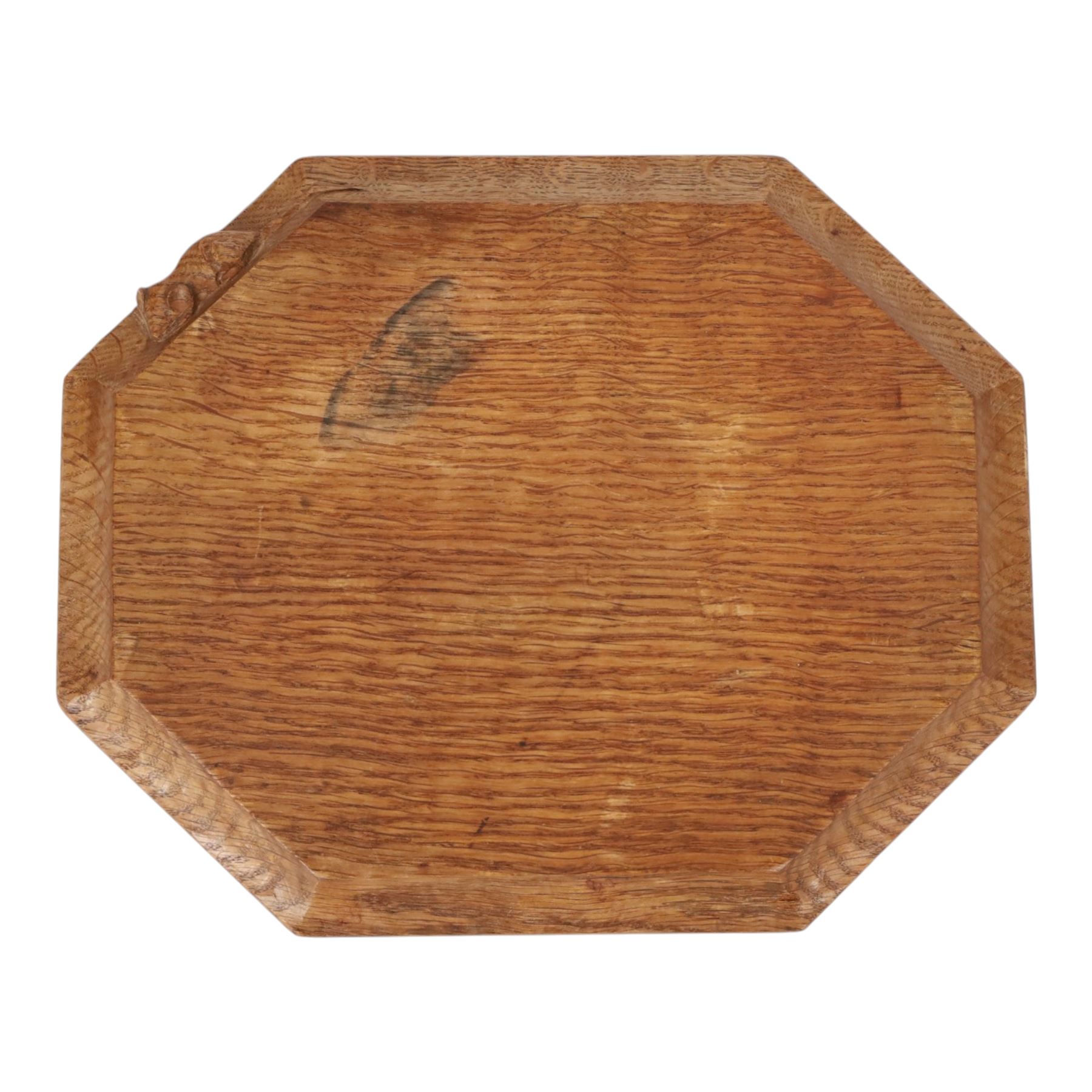 Mouseman - oak chopping board, of canted octagonal form, with carved mouse signature, by the workshop of Robert Thompson of Kilburn