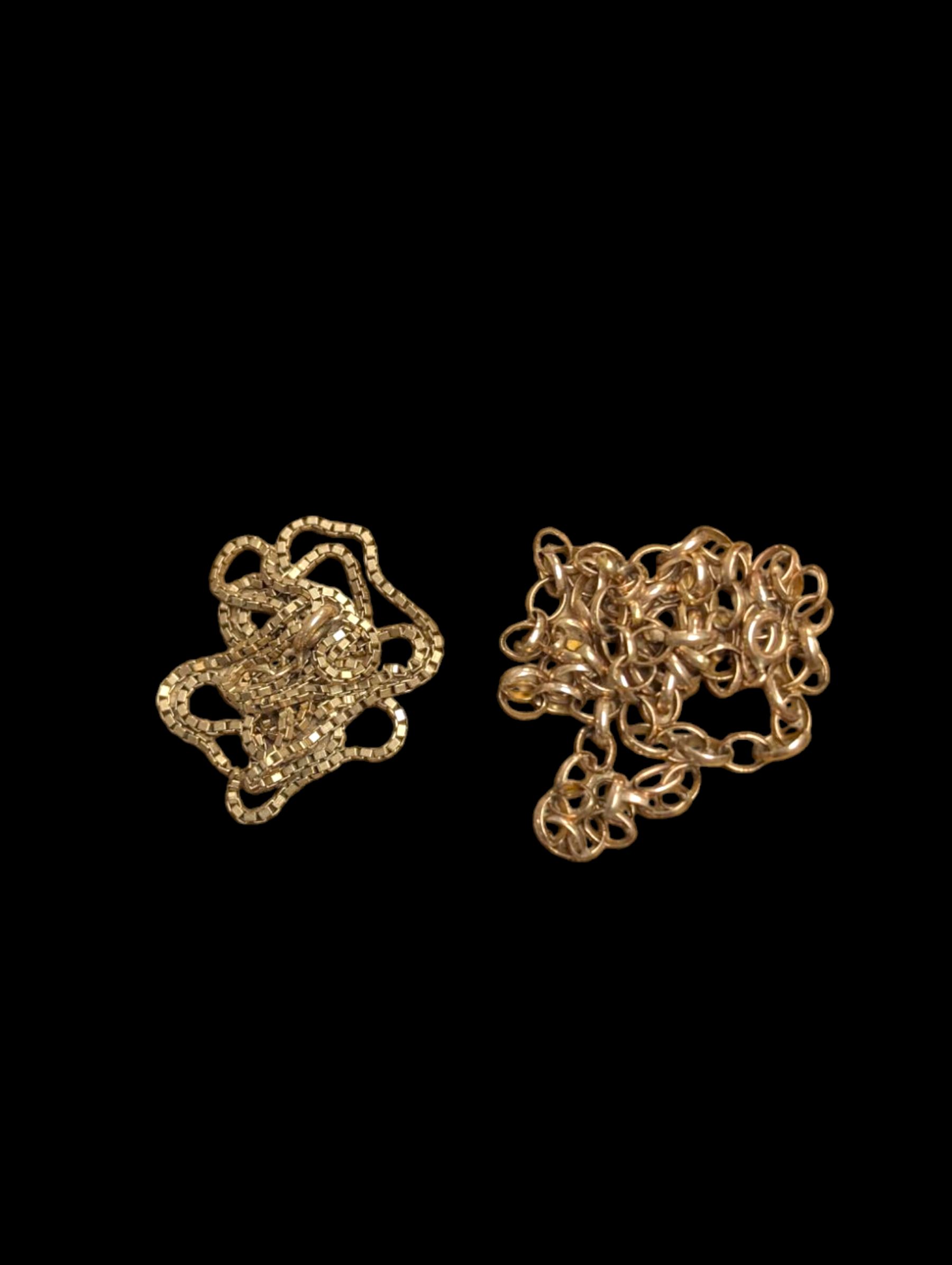 9ct gold chains, including cable link chain and box links, hallmarked 