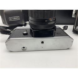 Yashica-A camera body, serial no. A4080073, with 'Yashikor 1:3.5 f=80mm' lens, serial no. 209272 and 'Yashikor 1:3.5f=80mm' lens, serial no 22942, together with Yashica TL-Electro camera body, serial no. 5054162 with 'Yashinon-DS 50mm 1:1.9  40056038