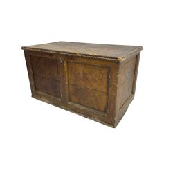 19th century scumbled pine chest, hinged lid, panelled front and sides 