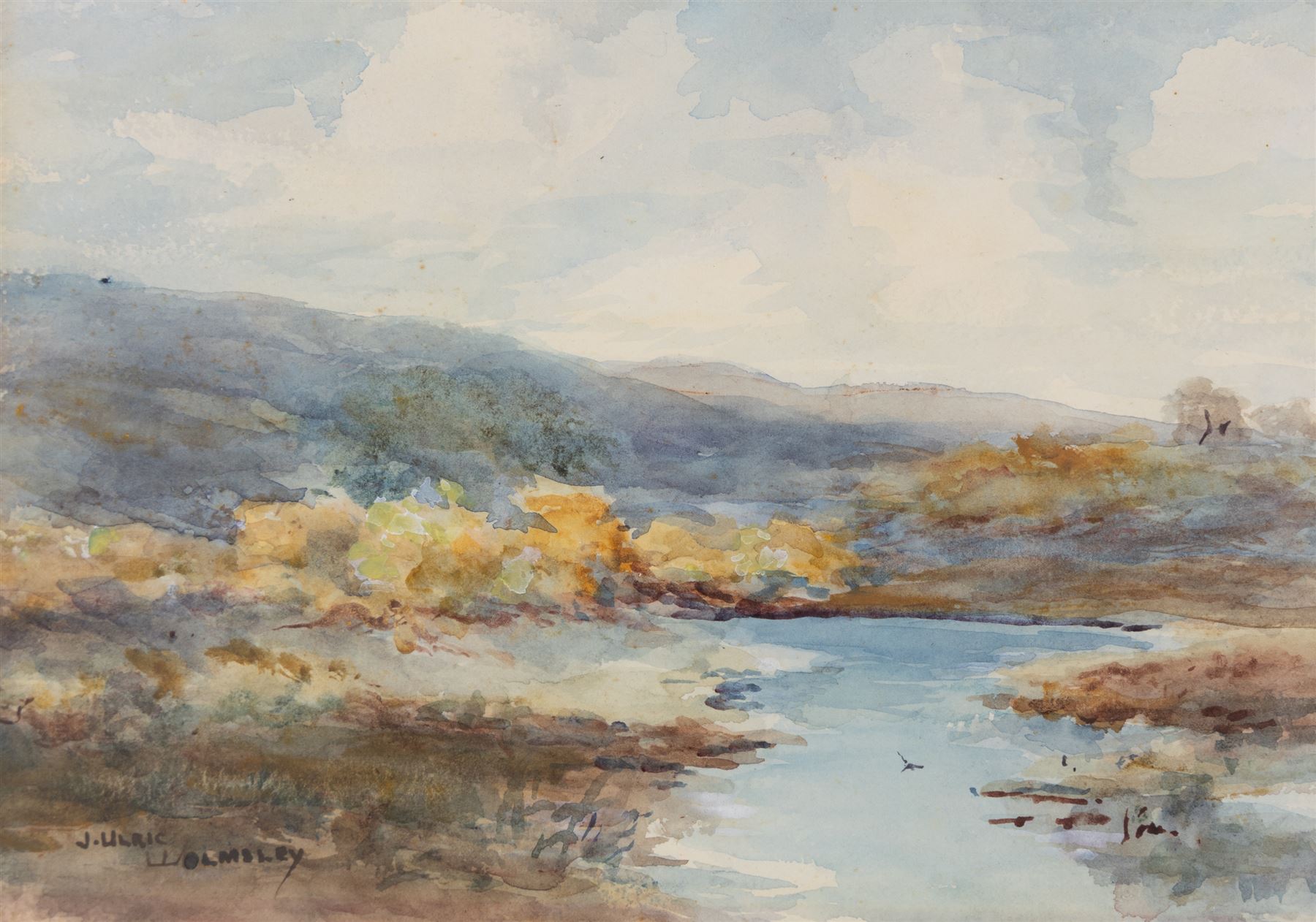James Ulric Walmsley (British 1860-1954): House on the Lakeside and Moors Landscape, two watercolours  signed, 19cm x 28cm and 18.5cm x 26cm (2)