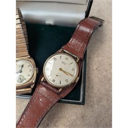 Two 9ct gold cased wristwatches, to include Vertex Revue presentation wristwatch on leather strap and Leda wristwatch on base metal strap