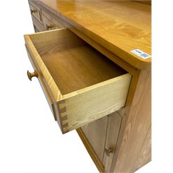 Treske - ash dresser, raised three height plate rack over three drawers and three panelled cupboards
