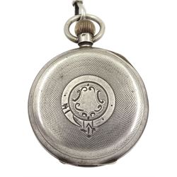 Silver open face keyless lever pocket watch by Toll & Courtis Cape Town, Chester 1900, with tapering silver Albert chain with t-bar and clip, by Joseph Sewill, Birmingham 1895 and silver lighter by Joseph Gloster Ltd, Birmingham 1911