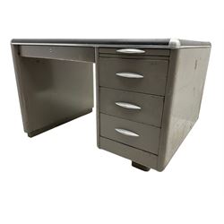 Sankey Sheldon - mid-20th century industrial metal desk, rectangular top over single pedestal fitted with three drawers and slide