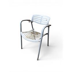 Set of eight mid-20th century painted aluminium garden armchairs, curved backs with shaped seat, stackable