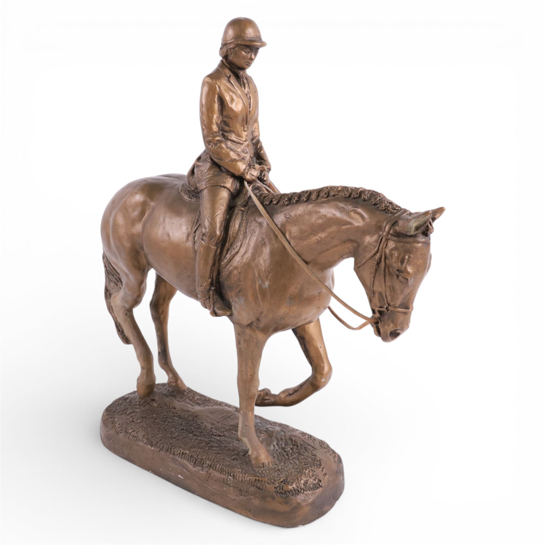 Austin Sculpture bronzed resin modelled as a woman on horseback, together with Darlington decanter, pair of candlestick and other collectables  