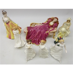  Franklin Mint figure 'Sleeping Beauty', four Royal Doulton figures and three other figurines, all boxed  
