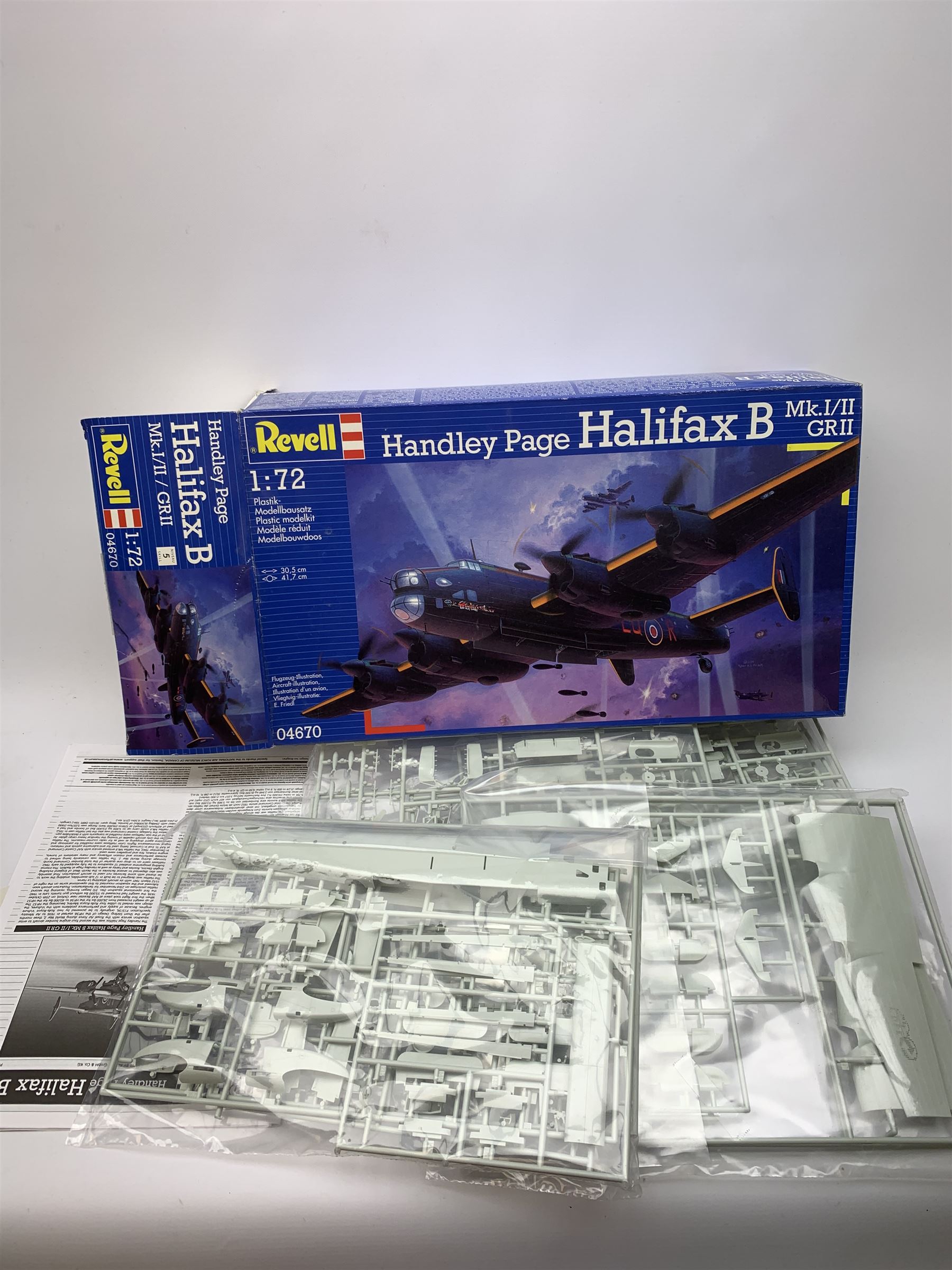 Ten Revell 1/72nd scale plastic model kits of military aircraft including Handley Page Halifax B, Typhoon, two x Tornado, Hawker Hurricane, two x Fairey Swordfish, Sopwith Camel etc; seven in factory sealed boxes; all with factory sealed transparent packaging (10)