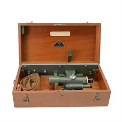 Microsurvey Tracker, Wild GPR 1 prism, Hilger & Watts Ltd theodolite no. 73361 and a Stanley theodolite no. 58470, both in fitted wooden cases