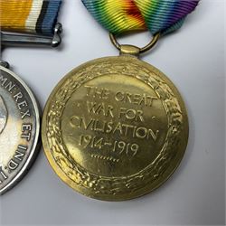 WWI trio of medals comprising British War Medal and Victory Medal awarded to 1815 Pte. W. Scott K.O.Y.L.I. and 1914-15 Star awarded to 200196 Pte. W. Scott Yorks. L.I.; with ribbons on wearing bar