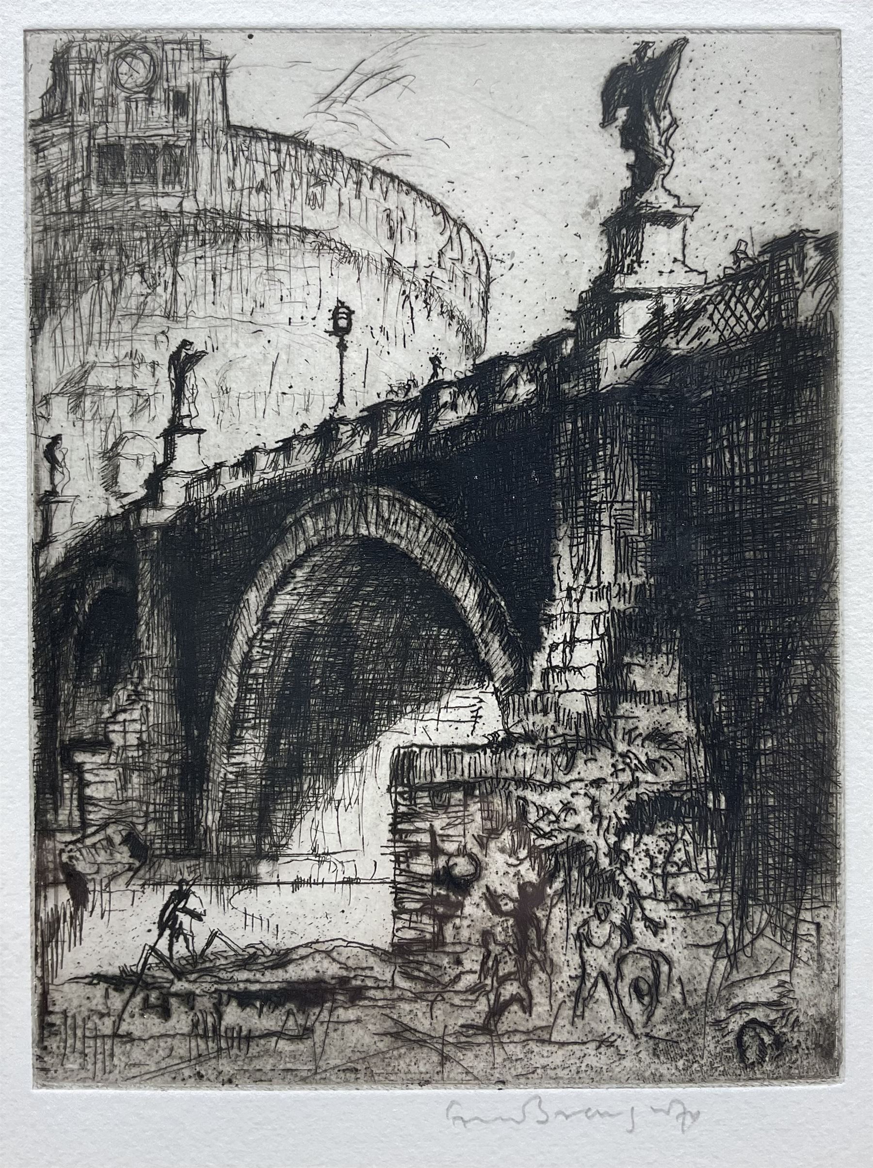 Sir Frank William Brangwyn RA RWS RBA (British 1867-1956): 'Ponte San Angelo - Rome', drypoint etching signed in pencil 20cm x 15cm