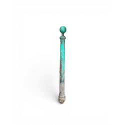 19th century circular cast iron gate post with finial, painted in distressed green finish
