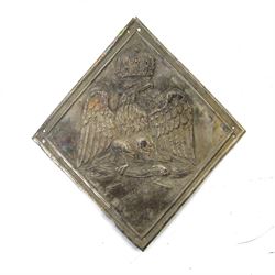 Napoleonic 1804 dragoon shako plate, the diamond plate with crowned Imperial eagle to the centre, H12cm